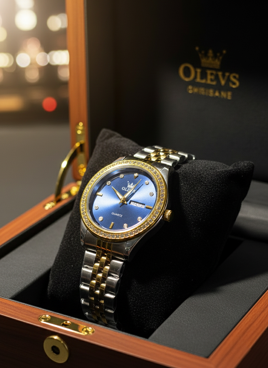 OLEVS Men's Quartz Chronograph Stainless Steel Watch with Luminous Date - Business Dress Waterproof Wristwatch